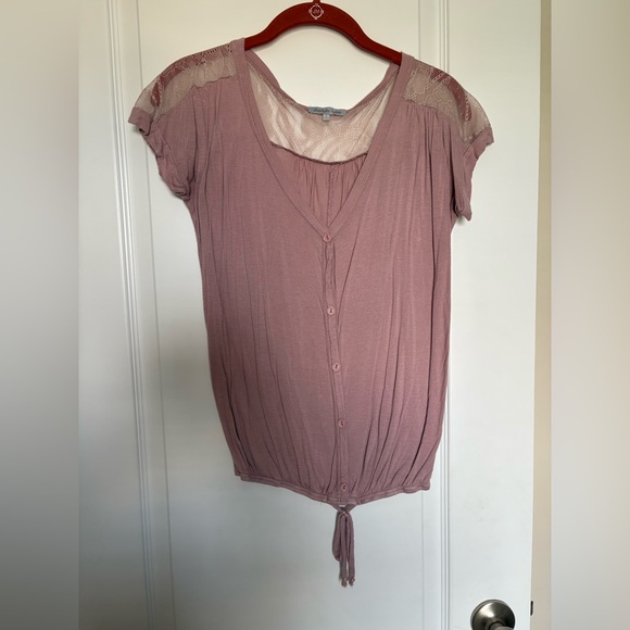 Charlotte Russe Pink Tie Front Cap Sleeve Blouse - Picture 1 of 5